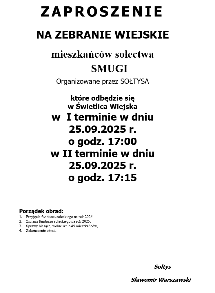 Zaproszenie na zebranie wiejskie