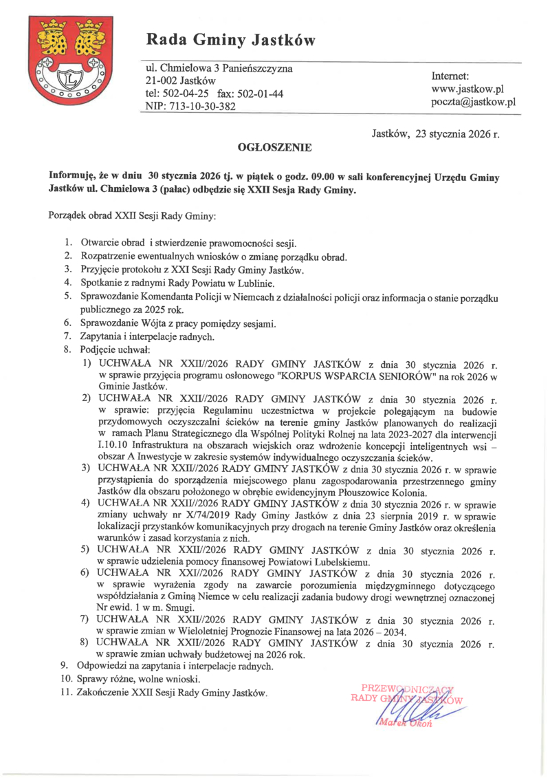 ogłoszenie o sesji rady 